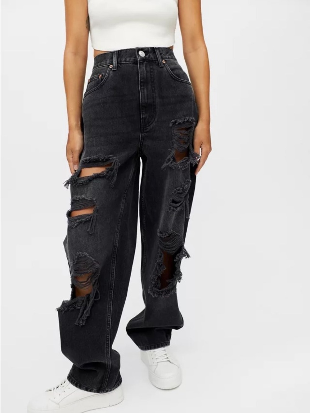 BDG High-Rise Distressed Black Wide-Leg Jeans